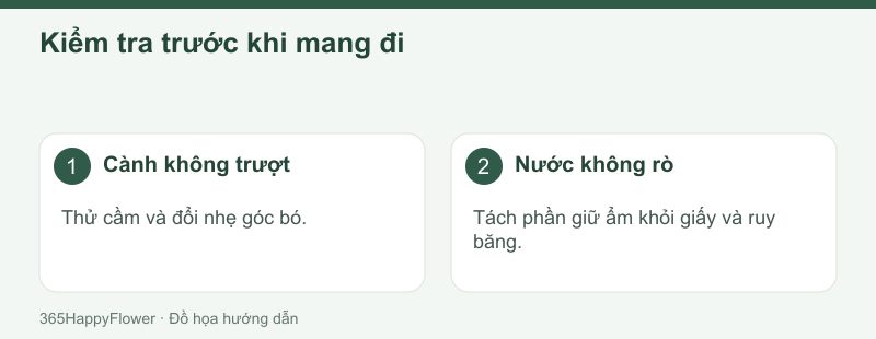 Điểm buộc chắc và gốc đủ ẩm cần được kiểm tra riêng.