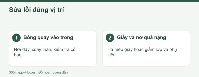 Không kéo cổ hoa để sửa cành đang bị kẹt ở điểm buộc.