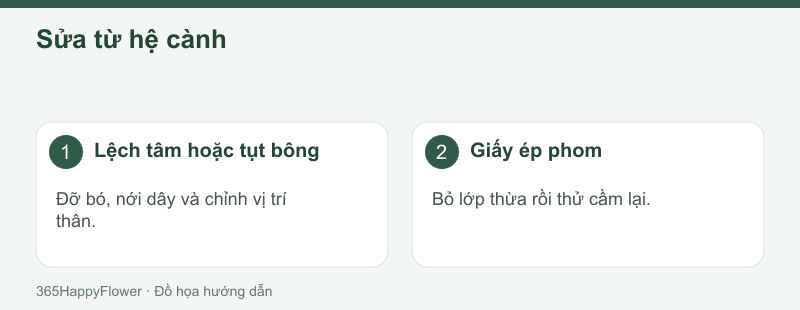 Nới dây khi cần chỉnh thân, tránh kéo mạnh đầu bông.