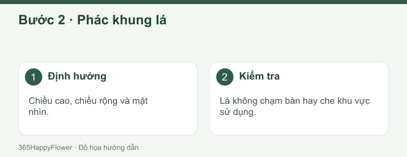 Ướm trên vị trí thật để không làm khối quá rộng hoặc cao.
