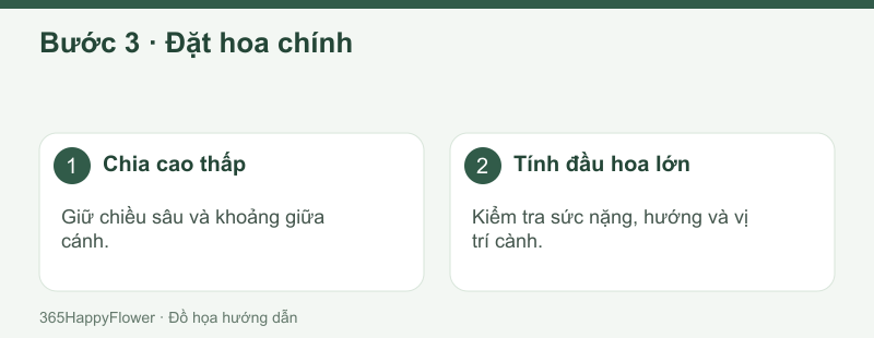 Hoa chính tạo điểm nhấn và cần có mặt bông rõ.