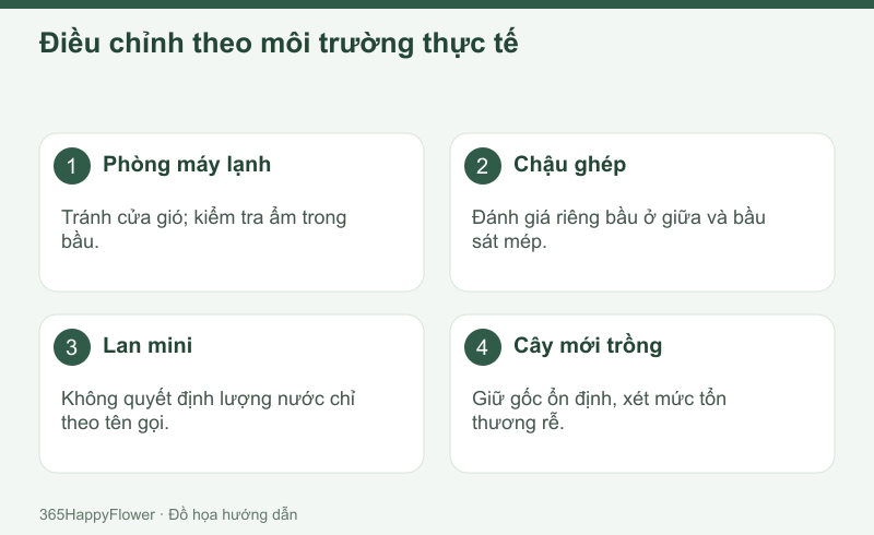 Phòng khô không đồng nghĩa với giá thể đã cần tưới.