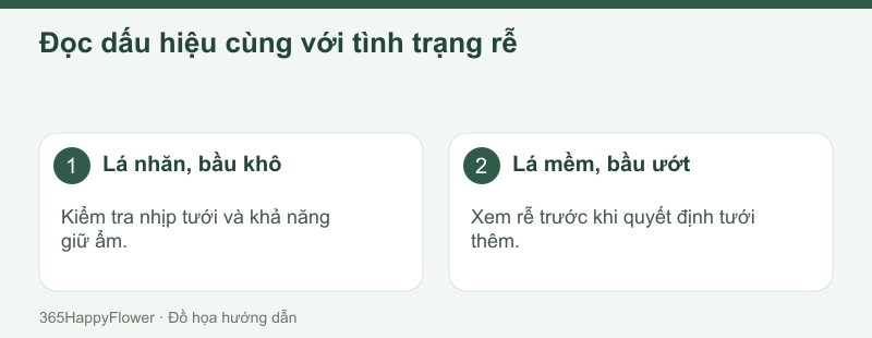 Lá mềm cần được đối chiếu với rễ và giá thể.