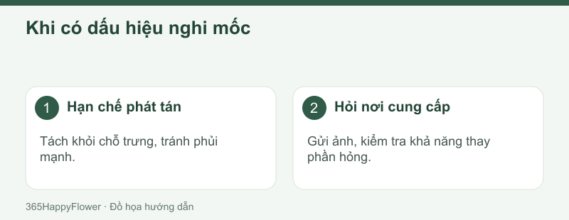 Không phun hóa chất hoặc thổi mạnh để che tình trạng bề mặt.