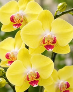 Chậu lan hồ điệp vàng 6 cành phối tùng sen đá LHĐ33 – cận cảnh hoa