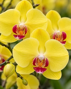 Chậu lan hồ điệp vàng cỡ đại trang trí sảnh phòng khách LHĐ29 – cận cảnh hoa