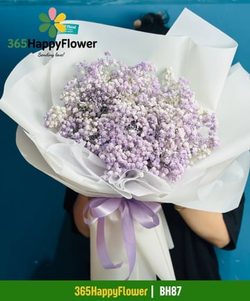 Bó hoa baby tím lavender phối baby trắng giấy trắng BH87