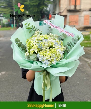 Bó hoa cẩm tú cầu xanh mint phối baby tặng tốt nghiệp BH16