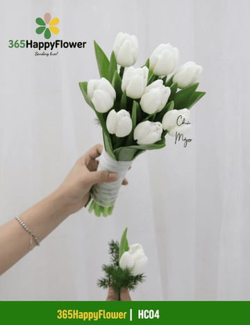 Hoa cưới cầm tay tulip trắng dáng bó dài cuống HC04