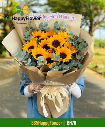 Bó hoa hướng dương phối bạch đàn giấy kraft tặng sinh nhật BH78