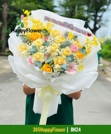 Bó hoa hồng vàng phối cẩm chướng hồng tặng mẹ BH24