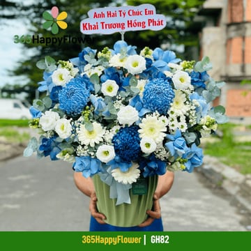 Hộp hoa mẫu đơn xanh dương cẩm tú cầu xanh cát tường GH82