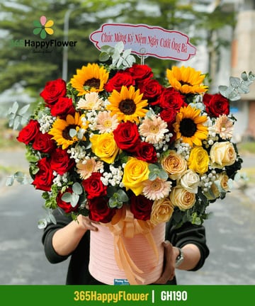 Giỏ Hoa Sinh Nhật Tone Đỏ – GH190