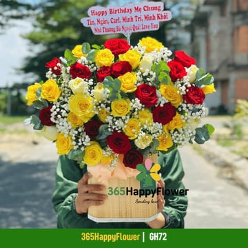 Hộp gỗ thông hoa hồng đỏ hồng vàng hồng trắng GH72
