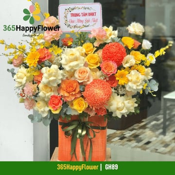 Hộp hoa hồng cam đào hồng kem hộp vuông cam GH89