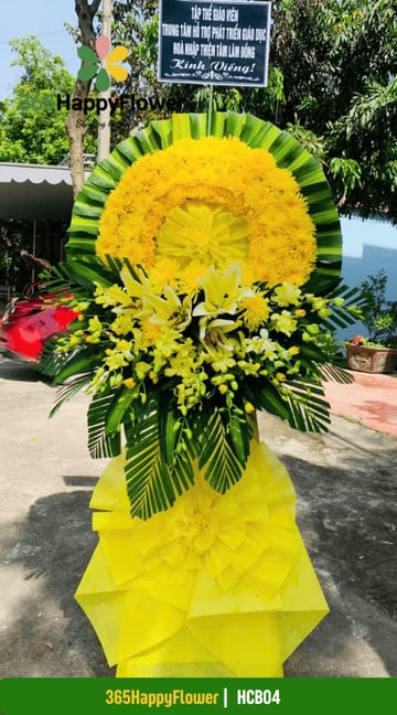 Kệ hoa tang 1 tầng cúc kim vàng và hoa ly vàng HCB04