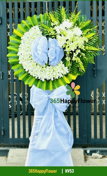 Kệ hoa tang 1 vòng lan dendro trắng nơ voan xanh HV53