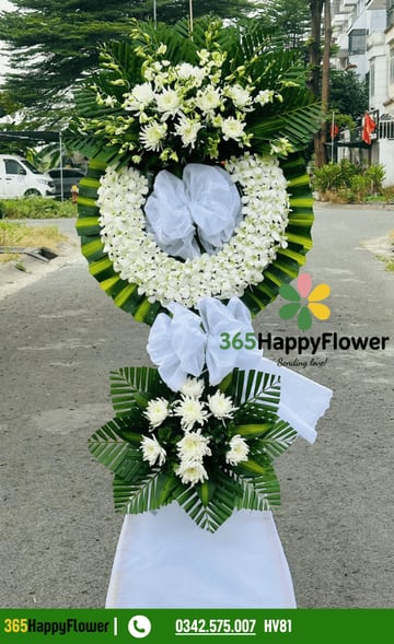 Kệ hoa tang 2 tầng vòng lan dendro trắng và cúc trắng HV81