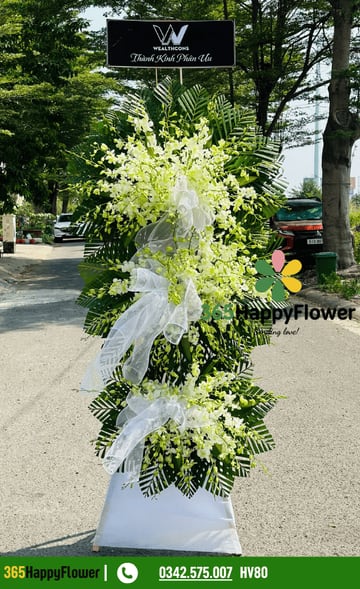 Kệ hoa tang 2 tầng dáng xòe dọc toàn lan dendro trắng HV80