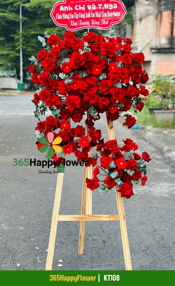 Kệ hoa giá gỗ chữ A để trần 2 tầng toàn hồng đỏ KT108