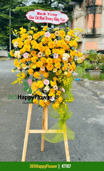 Kệ hoa chân gỗ hồng vàng lan vũ nữ voan xanh cốm KT107