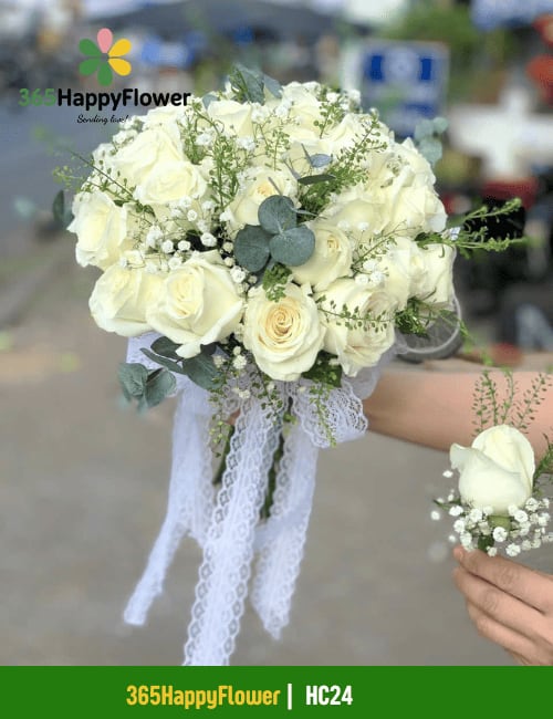 Bó Hoa Cưới Hoa Hồng Trắng