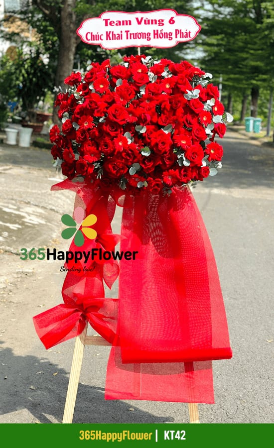 Kệ Hoa Hồng Đỏ Mix Đồng Tiền