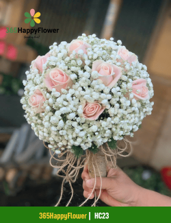 Bó Hoa Cưới Hồng Kem Mix baby