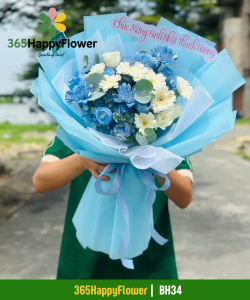 Bó Hoa Hồng Trắng Mix Xanh