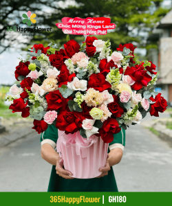 Giỏ Hoa Khai Trương Tone Đỏ