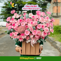 Giỏ Hoa Sinh Nhật Tone Hồng
