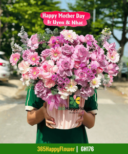 Giỏ Hoa Tươi Khai Trương Tone Tím
