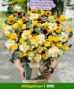 Giỏ Hoa Tươi Khai Trương Tone Vàng