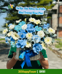 Giỏ Hoa Tươi Khai Trương Tone Xanh