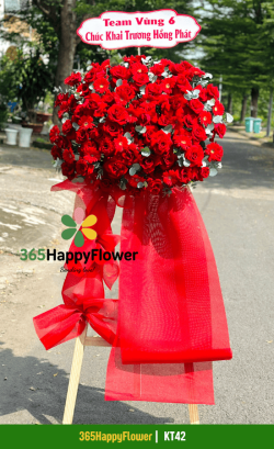 Kệ Hoa Hồng Đỏ Mix Đồng Tiền